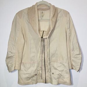 XCVI Women’s Size Medium Ecru Jacket Beige Zip Front 3/4 Sleeve